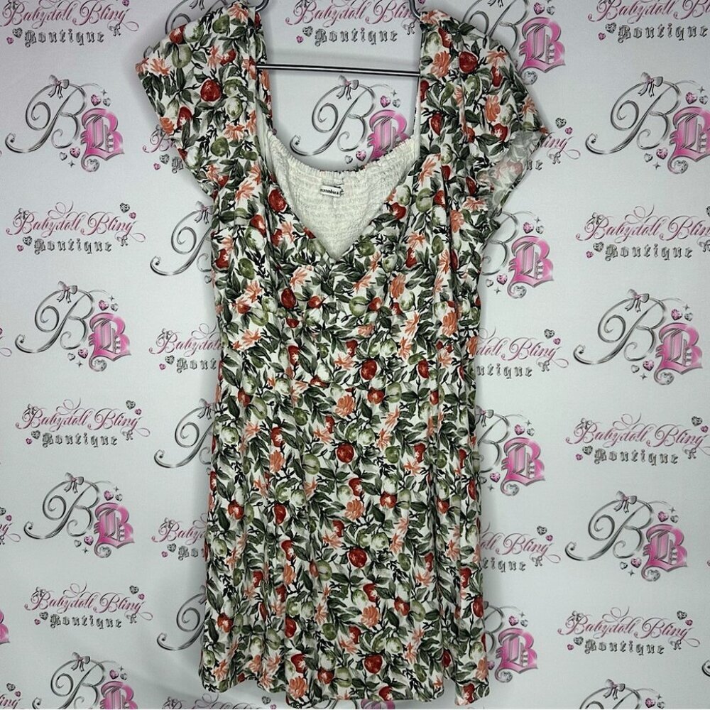 Abercrombie and fitch dress milkmaid flowers orange green Floral Print Dress
